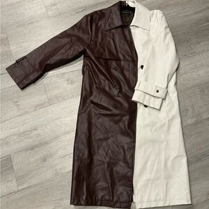 Brown and white faux leather coat from BooHoo
